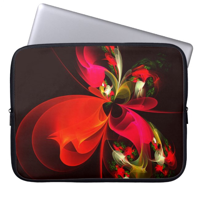 Funda Para Portátil Patrón de arte abstracto rojo verde floral moderno (Frente)