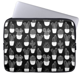 Funda Para Portátil Patrón de arte de línea blanca de cactus