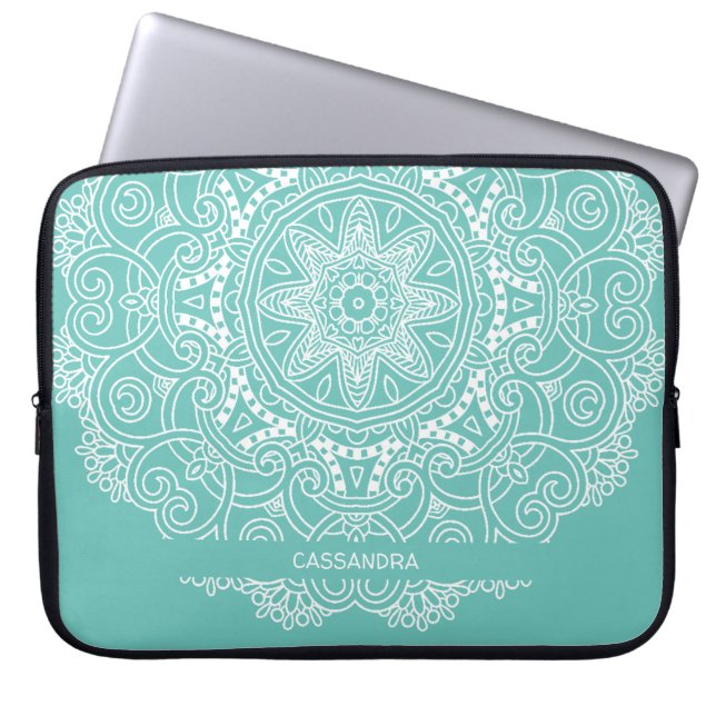 Funda Para Portátil Patrón De Arte De Mandala personalizado En Azul Ve (Frente)