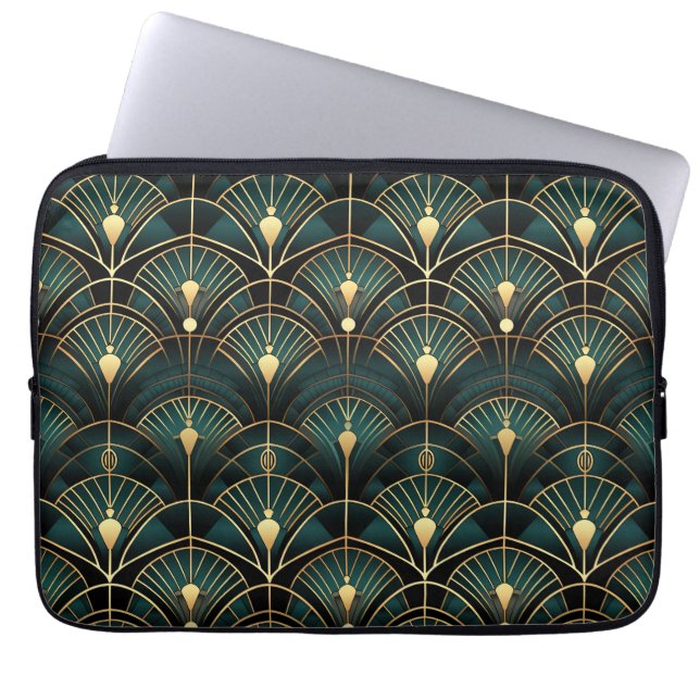 Funda Para Portátil Patrón de arte esmeralda y oro (Frente)
