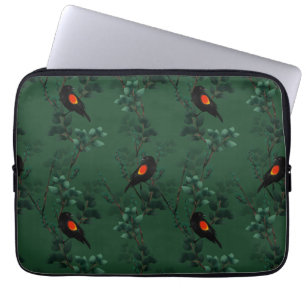 Funda Para Portátil Patrón de ave negra de ala roja