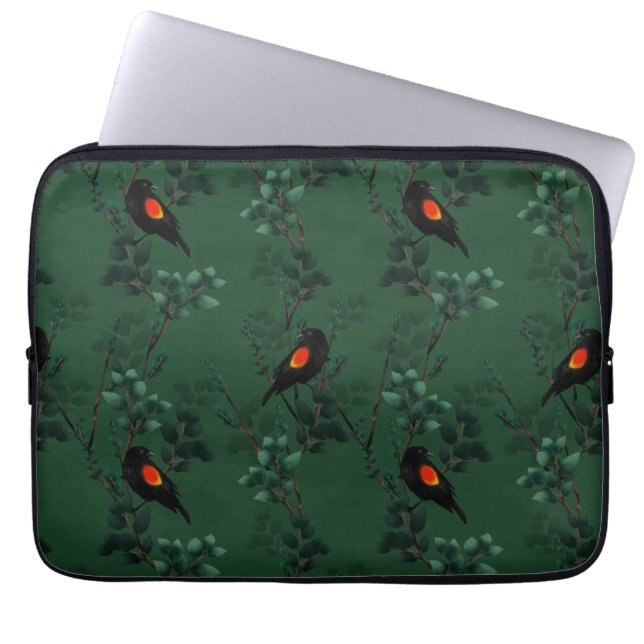 Funda Para Portátil Patrón de ave negra de ala roja (Frente)
