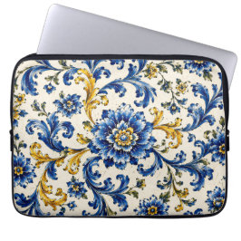 Funda Para Portátil Patrón de Baldosa Azul Mediterráneo | Cerámica Ita