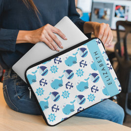 Funda Para Portátil Patrón de ballenas, ballenas azules, tu nombre