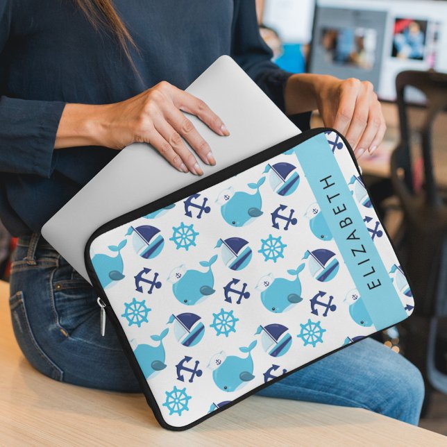 Funda Para Portátil Patrón de ballenas, ballenas azules, tu nombre (Subido por el creador)