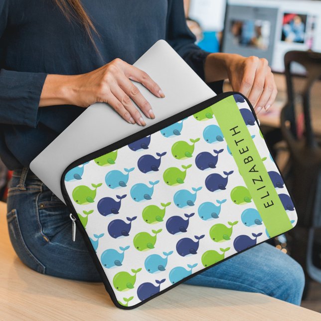 Funda Para Portátil Patrón de Ballenas, Ballenas Cutas, Tu Nombre (Subido por el creador)