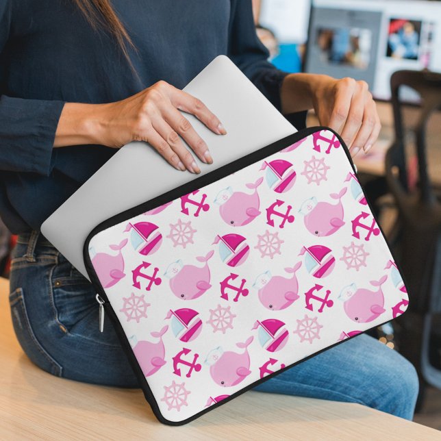 Funda Para Portátil Patrón de ballenas, ballenas ricas, ballenas rosad (Subido por el creador)