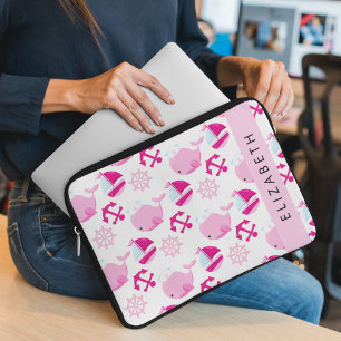 Funda Para Portátil Patrón de ballenas, ballenas rosadas, tu nombre