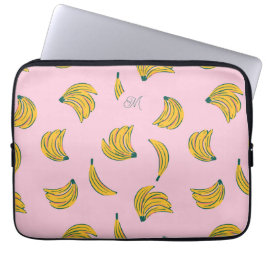 Funda Para Portátil Patrón de banano rosado monograma