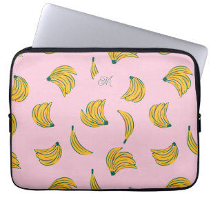 Funda Para Portátil Patrón de banano rosado monograma