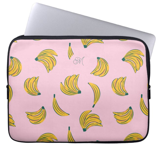 Funda Para Portátil Patrón de banano rosado monograma (Frente)