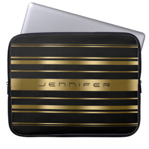 Funda Para Portátil Patrón de bandas doradas y negras monogramadas