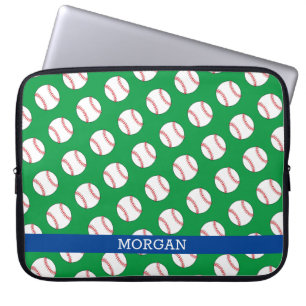 Funda Para Portátil Patrón de béisbol, nombre, azul y verde