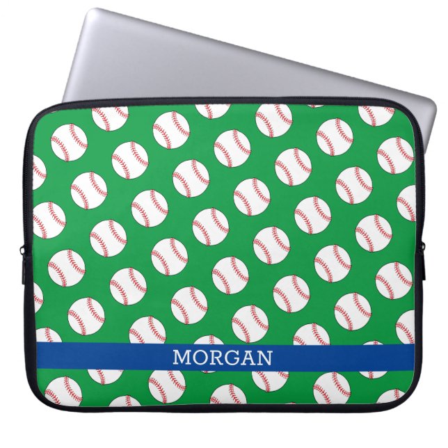 Funda Para Portátil Patrón de béisbol, nombre, azul y verde (Frente)