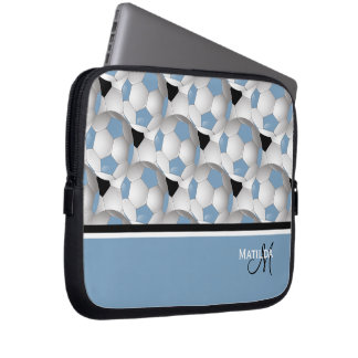 Funda Para Portátil Patrón de bola de fútbol negro azul claro monogram