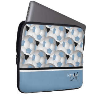 Funda Para Portátil Patrón de bola de fútbol negro azul claro monogram