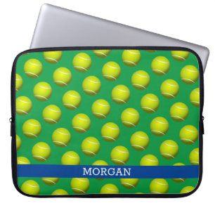Funda Para Portátil Patrón de bolas de tenis, nombre blanco, azul y ve
