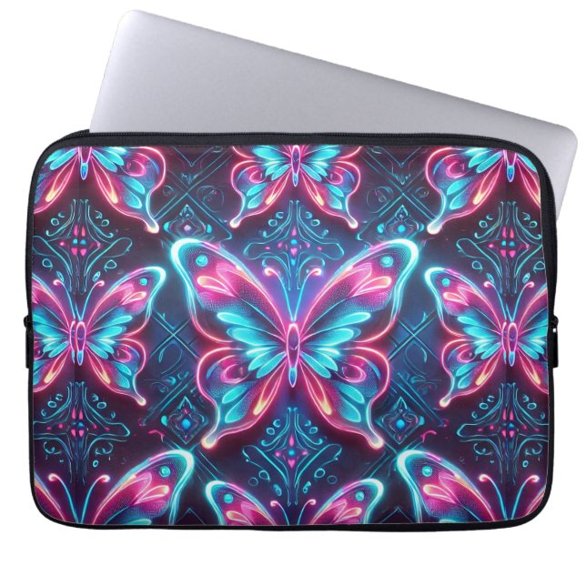 Funda Para Portátil Patrón de brillo de mariposa de neón (Frente)