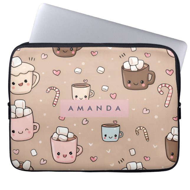 Funda Para Portátil Patrón de Cacao Caliente Adorable Personalizado (Frente)