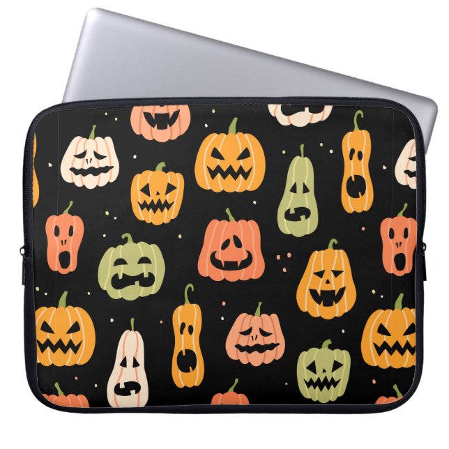 Funda Para Portátil Patrón de calabaza sin fisuras de Halloween. Mano  (Frente)