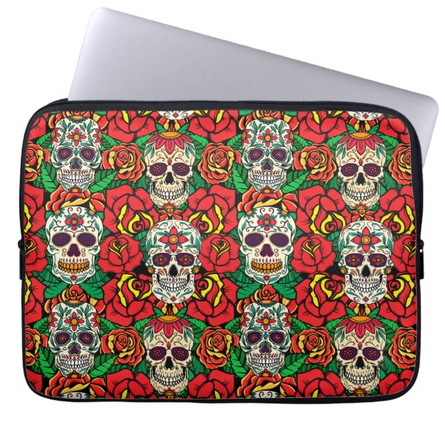 Funda Para Portátil Patrón de calaveras florales (Frente)