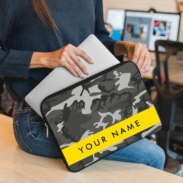 Funda Para Portátil Patrón de camuflaje gris, tu nombre, Personaliza