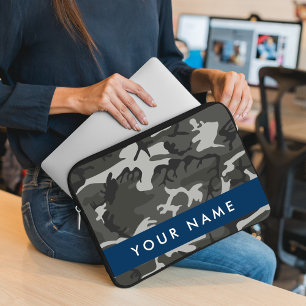 Funda Para Portátil Patrón de camuflaje gris, tu nombre, personaliza