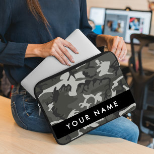 Funda Para Portátil Patrón de camuflaje gris, tu nombre, personalizado
