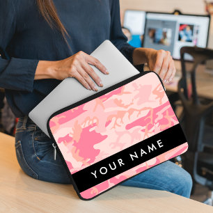Funda Para Portátil Patrón de camuflaje rosado, nombre, personalizació
