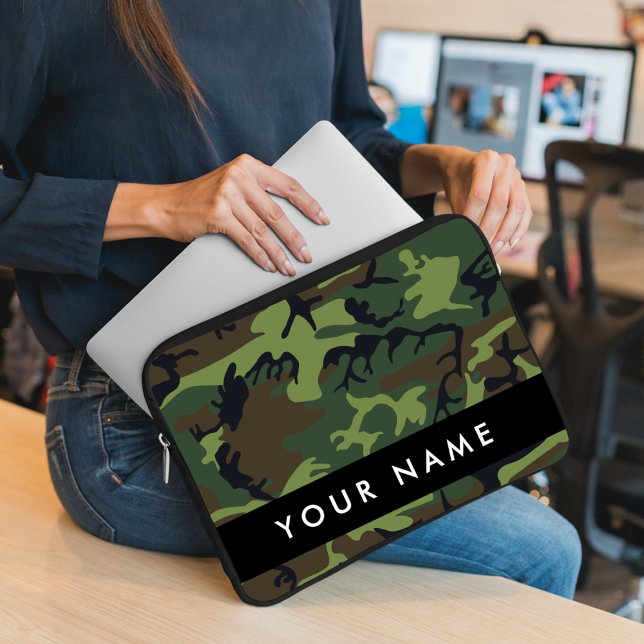 Funda Para Portátil Patrón de camuflaje verde, nombre, personalización (Subido por el creador)