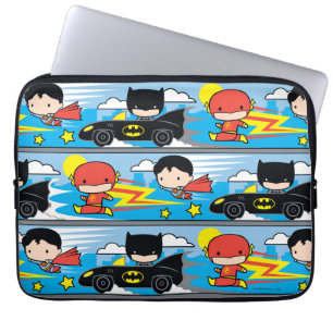 Funda Para Portátil Patrón de Carreras Chibi Flash, Superman y Batman