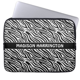 Funda Para Portátil Patrón de cebra con nombre personalizado
