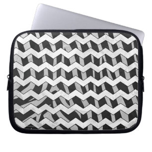 Funda Para Portátil Patrón de cebra de cheurón negro y gris