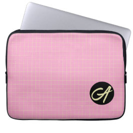 Funda Para Portátil Patrón de celda verde claro con fondo rosa.