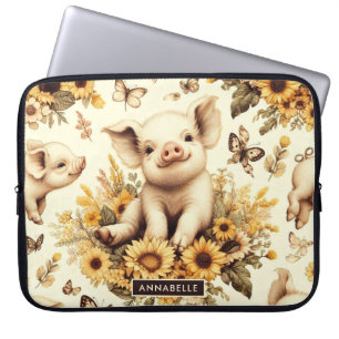 Funda Para Portátil Patrón de cerdos de girasol cúbico