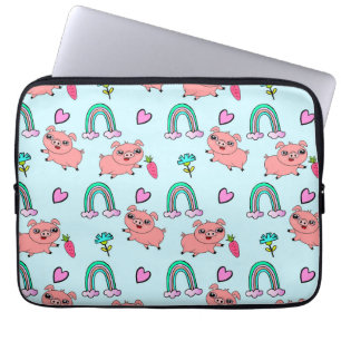 Funda Para Portátil Patrón de cerdos y arcoíris lindos y extravagantes