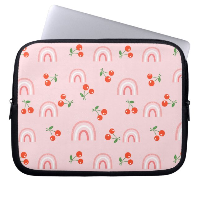 Funda Para Portátil Patrón de cerezas de arcoiris rosa (Frente)