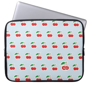 Funda Para Portátil Patrón de cerezo suave en monograma azul claro