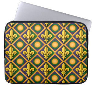 Funda Para Portátil Patrón de césped mardi con fleur-de-lis dorado
