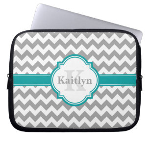 Funda Para Portátil Patrón de cheurón gris verde azulado y hoja de qua