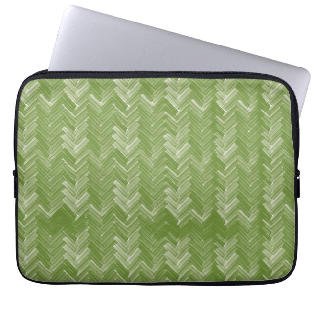 Funda Para Portátil Patrón de cheurón Herringbone en verde forestal (Frente)