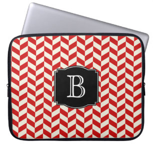 Funda Para Portátil Patrón de cheurones Red Herringbone con monograma