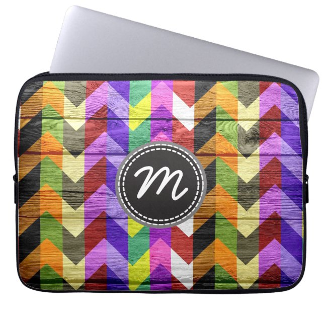 Funda Para Portátil patrón de chevron de madera #5 (Frente)