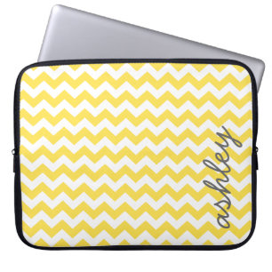Funda Para Portátil Patrón de Chevron de moda con nombre - gris amaril