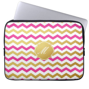Funda Para Portátil Patrón de Chevron Oro y Rosa