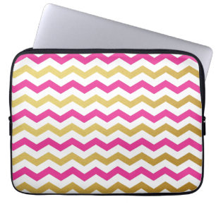 Funda Para Portátil Patrón de Chevron Oro y Rosa