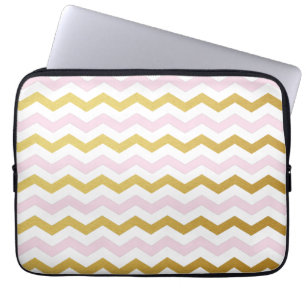 Funda Para Portátil Patrón de Chevron Oro y Rosa