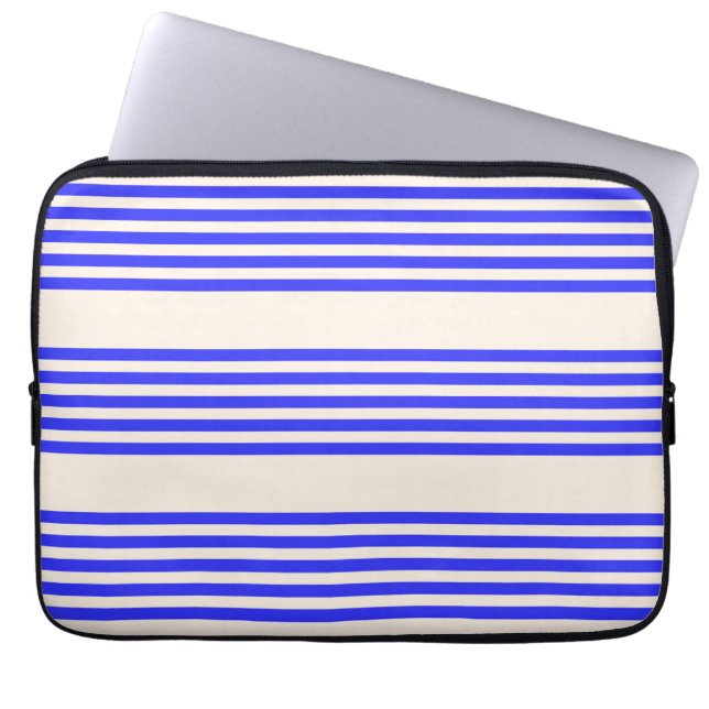 Funda Para Portátil Patrón de cinco rayas azul eléctrico y beige (Frente)