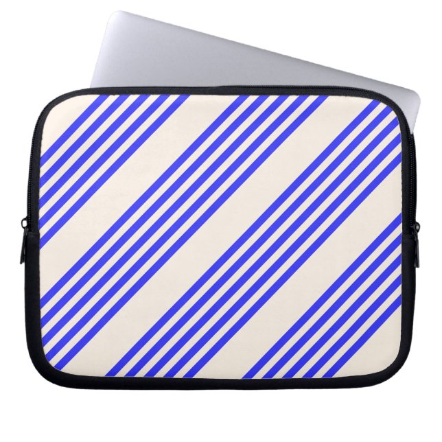 Funda Para Portátil Patrón de cinco rayas azul eléctrico y beige (Frente)