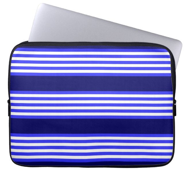 Funda Para Portátil Patrón de cinco rayas azul y blanco (Frente)